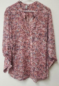 Women's Kut From the Kloth Pink Floral Sheer Long-Sleeve Blouse -- Size XL - Picture 1 of 11