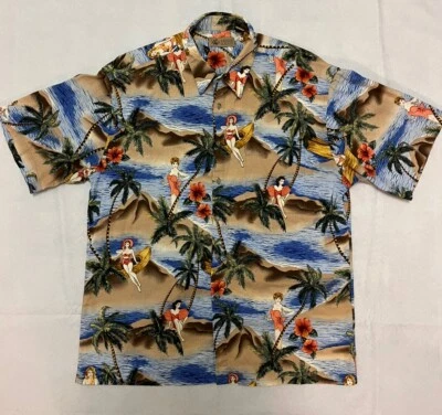 Vintage Lord & Taylor Casual Classics Hula Girl Hawaiian Button Up shirt Sz XL Foto 1 de 4