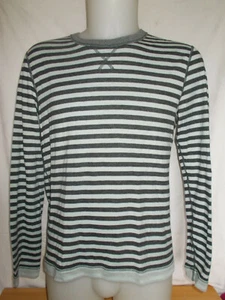 Pull léger col rond coton doux vert clair rayé gris HUGO BOSS S logo dans le dos - Picture 1 of 4