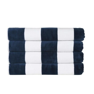 Juego de toallas de resort a rayas azules Lux paquete de 4 de gran tamaño 38" x 68" 100 % algodón 500GSM Foto 1 de 4