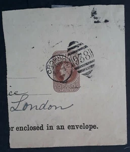 1897 Great Britain Partial 1/2d stamped brown QV Croydon 938 duplex cancel - Picture 1 of 2