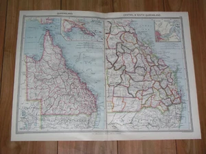 1908 ANTIQUE MAP OF QUEENSLAND AUSTRALIA / BRISBANE / PAPUA NEW GUINEA - Picture 1 of 12