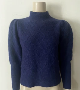 CABLE MELBOURNE Navy Mohair Wool Blend Turtle Neck Jumper S - Picture 1 of 5