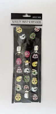 Sugar Skulls Suspenders Novelty Print Halloween Costume Accessory Adult Size Foto 1 de 4