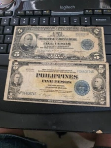 PHILIPPINISCHER 5 PESO SCHEIN JAHR 1921 - Vorder- und Rückseite zwei zum Preis - Bild 1 von 2