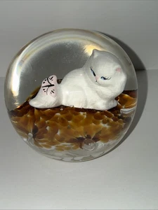 Vintage Joe St Clair Katze Kätzchen Schmetterling Sulfid Briefbeschwerer 3,1" - Bild 1 von 20