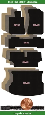 Juego de alfombrillas clásicas personalizadas para '73-78 GMC K15 Suburban con logotipo (5 piezas) #NZR Foto 1 de 4