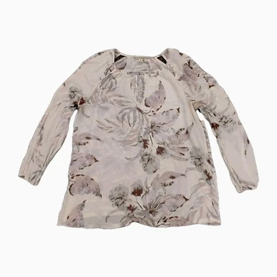 Lucky Brand 100% 真丝 3/4 袖拉过衬衫上衣女式 M 花卉 — 第 1/4 张图片