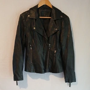 Max Studio Size Small Black Faux Leather Biker Jacket - Picture 1 of 7