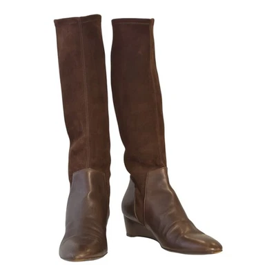 Botas Fratelli Rossetti Marrón Gamuza y Cuero Tacón de Cuña Hasta la Rodilla talla 11, IT 41 Foto 1 de 4