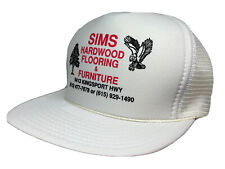 Vintage Sims Hardwood Flooring Hat Cap Snap Back White Mesh Rope Trucker TN Mens