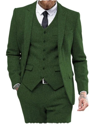 Traje de 3 piezas de esmoquin de espiga de tweed para hombre de negocios talla 40r 42r 44r 46r 48r Foto 1 de 4