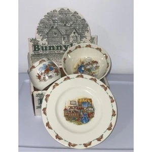 Set da pranzo vintage Bunnykins Royal Doulton Stoke-On-Trent 3 pezzi in vetro per bambini - Foto 1 di 14