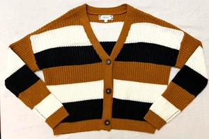 Pink Rose Cardigan Sweater Size Small Stripes Drop Shoulder Button Front Preppy - Picture 1 of 5