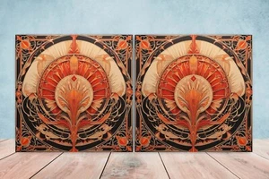 Azulejos de cerámica de diseño Art Deco - Juego de 2 azulejos de decoración de pared Art Deco, azulejos Art Deco - Imagen 1 de 3