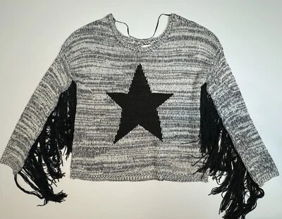 Volcom Women’s Gray Long Sleeve Oversized Western Fringe Sweater Size M - Image 1 of 4