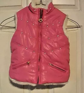 Mädchen Kinder Place rosa/weiß Nieten Puffer Weste Wende Fell Glitzer S 5/6 - Bild 1 von 9