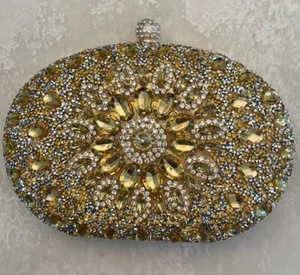 Ramla Hecho a Mano Oro Brillante Hecho a Mano Diamante Mujer Bolso sin asas Cartera Bolso de mano NUEVO - Imagen 1 de 5
