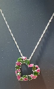 Jtv Chrome Diopside And Indian Ruby Heart Pendant.... - Picture 1 of 7