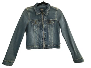 Abercrombie Fitch Women Denim Jacket Size M Blue Crop Moto Casual Western 46-4 - Picture 1 of 10