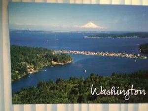 NEW CHROME PHOTO POST CARD AERIAL VIEW PUGET SOUND MT RAINIER  TACOMA WASHINGTON - Picture 1 of 12