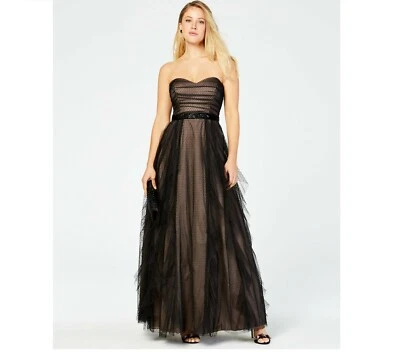 Vestido Teeze Me Junior Feminino 3/4 Preto Nude Sem Alças Malha Ponto Suíço em Camadas Novo com etiquetas - Imagem 1 de 4