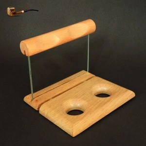HAND MADE WOODEN STAND / RACK / HOLDER OAK TREE + Glass for 2 Smoking Pipes Pipe - Picture 1 of 5