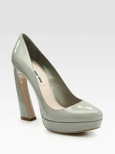 MIU MIU AMAZING GREY PATENT PLATFORM CURVED HEEL PUMPS EU 40.5 I LOVE SHOES - Picture 1 of 8