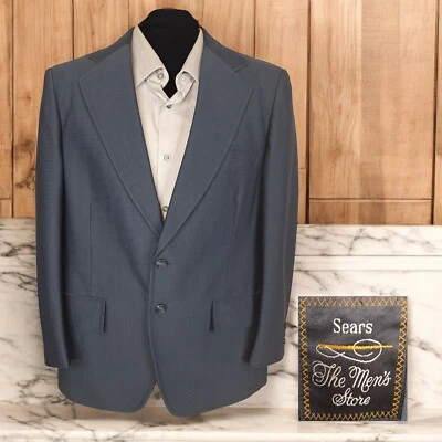 Sears Vintage Jacket Blazer Mens 40R Blue Polyester  Single Vented - Image 1 of 4