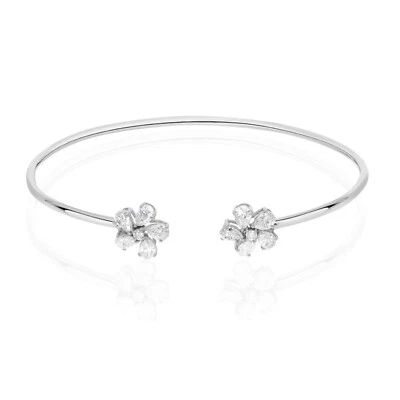 Lab Grown CVD Pear Diamond Cuff Bangle Bracelet 1.01 Ct 14k White Solid Gold - Image 1 of 4