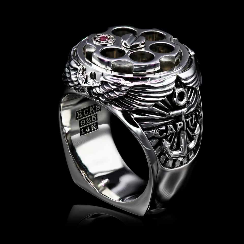 Sterling Silver 925 Ring Gun Revolver,  Last Shot Revolver Eagle For Men. - Image 1 of 4