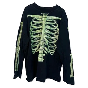 Black Ribcage Long Sleeve Shirt Top Tee Skeleton Bones Kids Boys Halloween Small - Picture 1 of 3