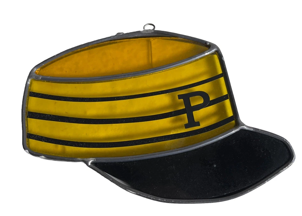 VTG PITTSBURGH PIRATES HAT SHAPED STAINED GLASS ORNAMENT 5.5” x 3.5” - Image 1 of 3