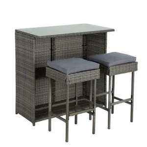 Barset Bartisch Stehtisch Barhocker Bar-Stuhl Set Rattan Polyrattan Sitzgruppe - Bild 1 von 12