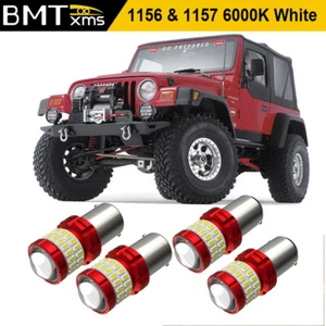 1156 1157 LED Reverse Backup Brake Stop Light White For 1997-06 Jeep Wrangler TJ - Picture 1 of 12