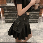 Cargo Gothic Women Skirt Punk Pleated Mini A-line Pocket High Waist Girl Black