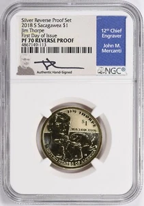 2018 S REVERSE PROOF SACAGAWEA DOLLAR NGC PF70 ERSTTAGSAUSGABE MERCANTI SIGNIERT - Bild 1 von 2