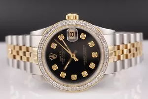 Rolex Ladies Datejust 31mm 18k Yellow Gold/Steel ICED 1.25ct Diamonds Black Dial - Picture 1 of 10