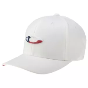 Oakley Mens TinCan Flag Texas Stretch Baseball Cap Hat White Small/Medium New - Picture 1 of 3
