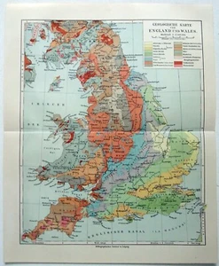 England & Wales - Original 1909 Geologische Karte von Meyers Geologische Karte - Bild 1 von 3
