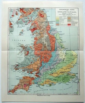 England & Wales - Original 1909 Geological Map by Meyers Geologische Karte - Image 1 of 3