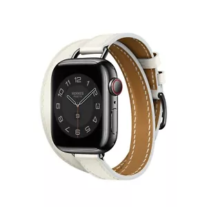 NEW-Apple Watch Series 9 Hermès - 41mm White Leather Attelage Double Tour - Picture 1 of 3