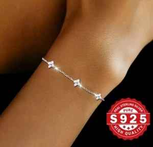 925 Silber Kleeblatt Armband Zirkonia Charm - Bild 1 von 6
