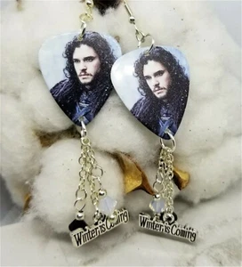 Game of Thrones Jon Snow Guitar Pick Earrings with Swarovski Crystal Dangles - Picture 1 of 5
