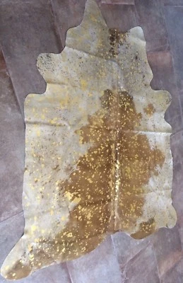 XL Kuhfell Rinderfell Fell Boden Wand braun gold print 224 cm Süd Amerika loft - Bild 1 von 4
