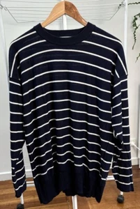 Ami 100% Wool Crewneck Sweater Navy Striped Men’s Size Medium M - Picture 1 of 6