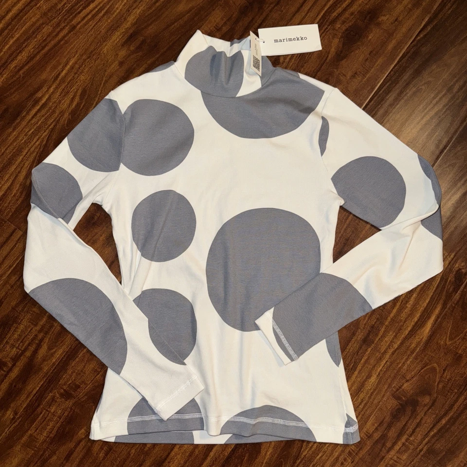 NEW Marimekko Lumia Klaava Cotton Rib Turtleneck Polka Dot Long Sleeve Sz M - Image 1 of 4