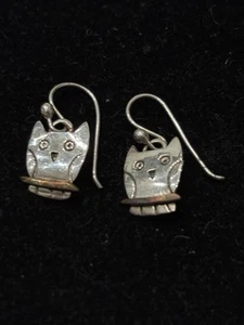 Sterling Silver Owl On Perch Dangle Earrings 925 - Picture 1 of 3