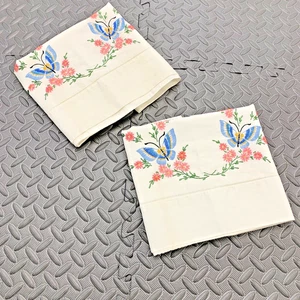 Juego de pares de fundas de almohada vintage bordadas a mano mariposa flora blanca Cottagecore - Imagen 1 de 11