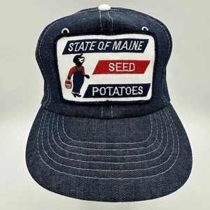 Vintage Maine Potato Seed Patch SnapBack Trucker Farmer Hat Denim USA - Picture 1 of 7